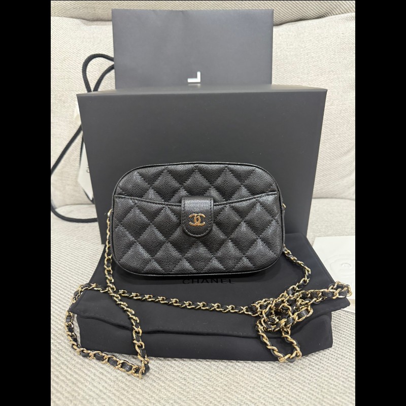 香奈兒2025年新款相機包黑色荔枝牛皮*金鍊-5
