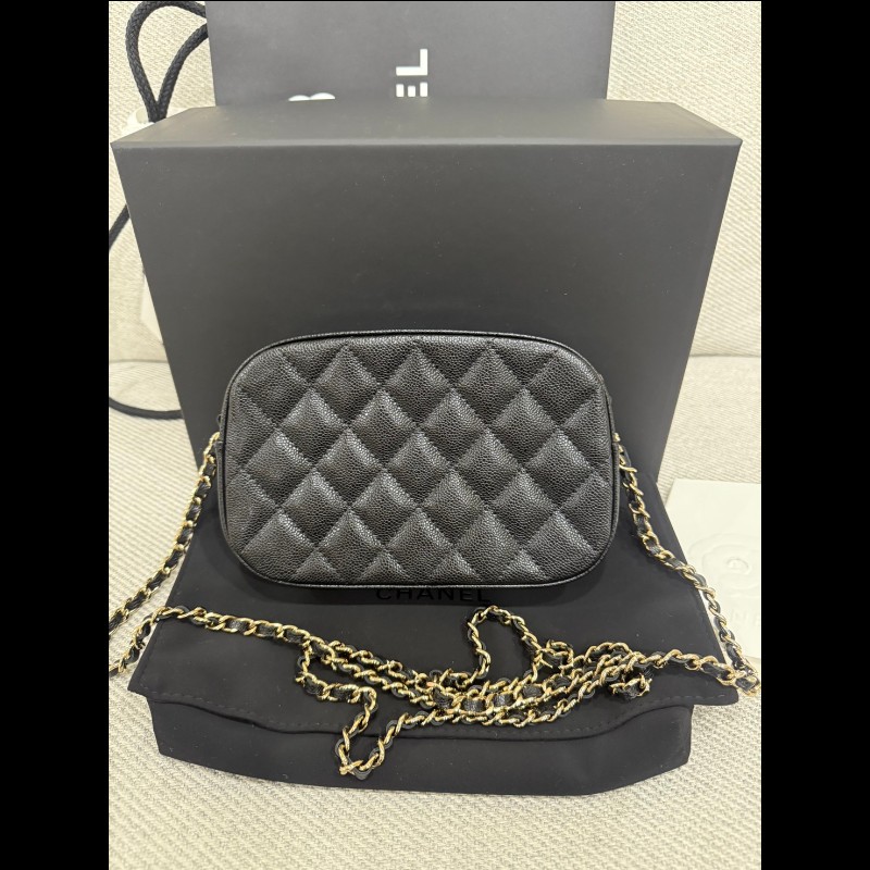 香奈兒2025年新款相機包黑色荔枝牛皮*金鍊-6