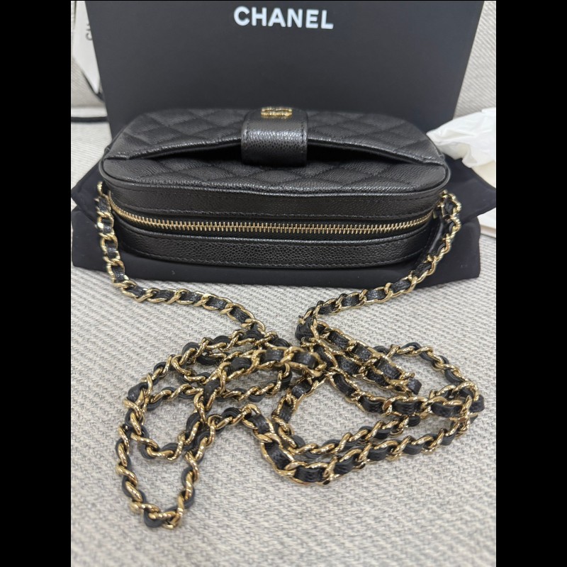 香奈兒2025年新款相機包黑色荔枝牛皮*金鍊-16