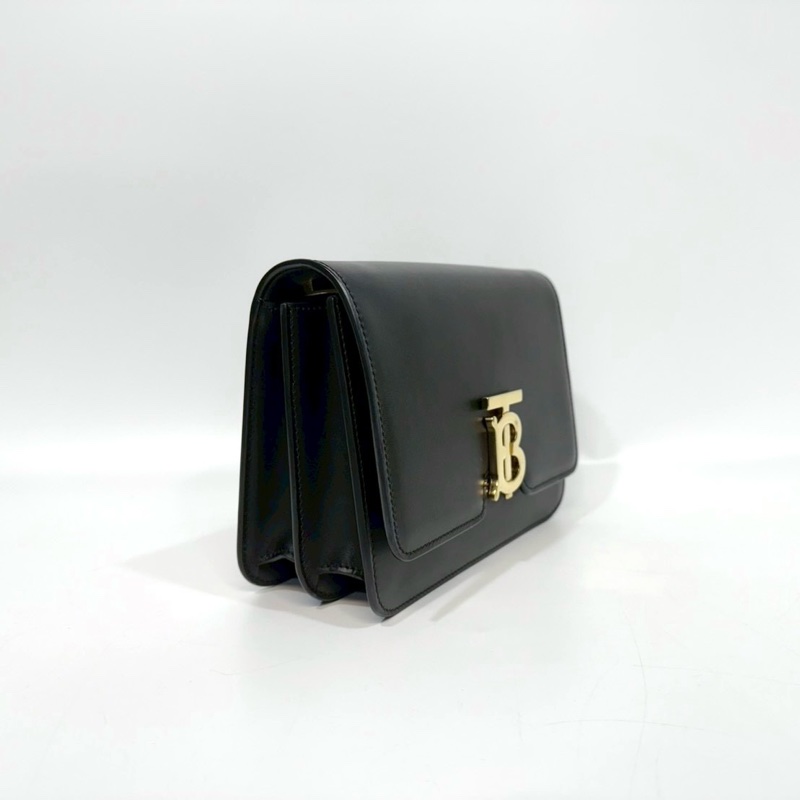 BURBERRY黑金滑面小牛皮TB釦側背包8010334-4