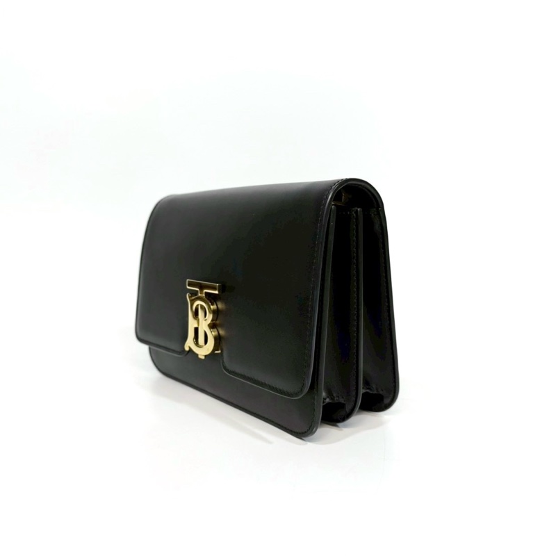 BURBERRY黑金滑面小牛皮TB釦側背包8010334-5