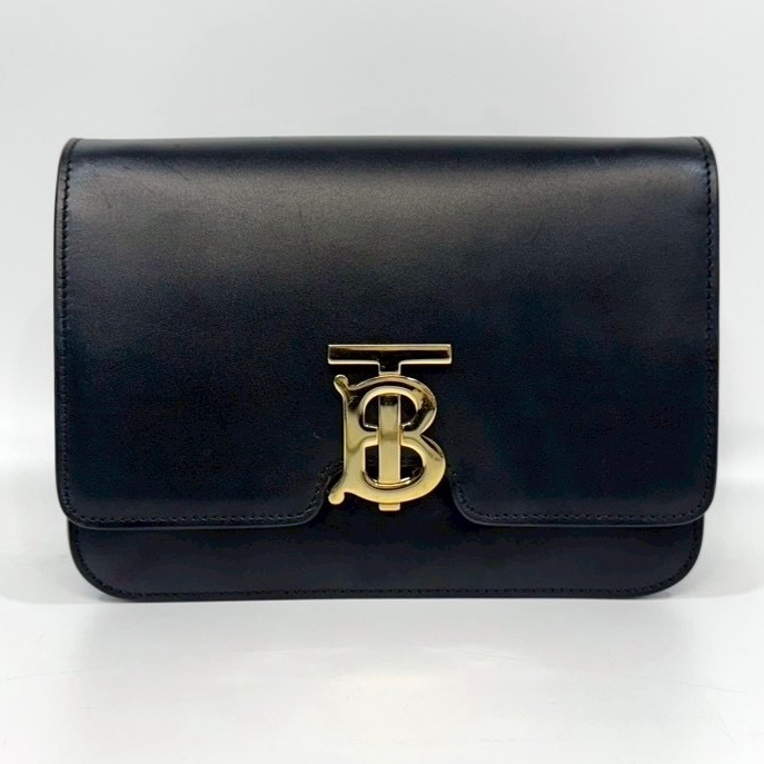 BURBERRY黑金滑面小牛皮TB釦側背包8010334-10