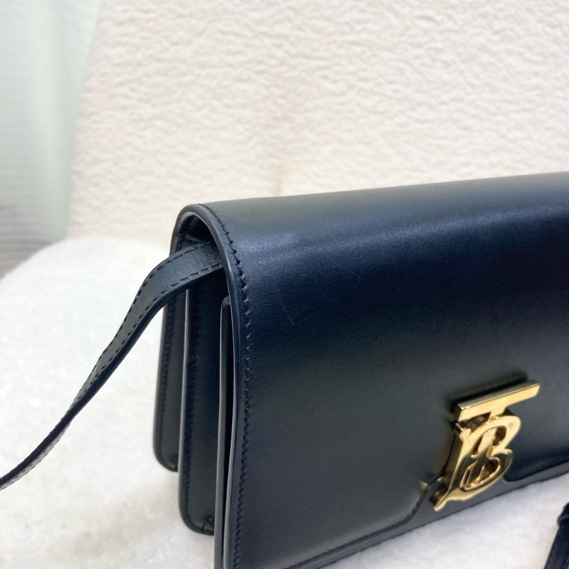 BURBERRY巴寶莉黑色小牛皮金釦TB釦肩背包🖤極簡高級通勤包8010334-10