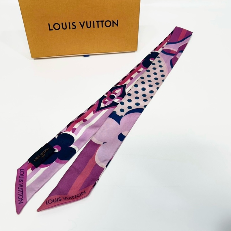 LV桃紫配色經典大logo印花長絲巾M70851-0