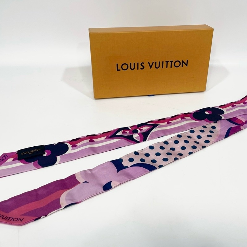 LV桃紫配色經典大logo印花長絲巾M70851-1