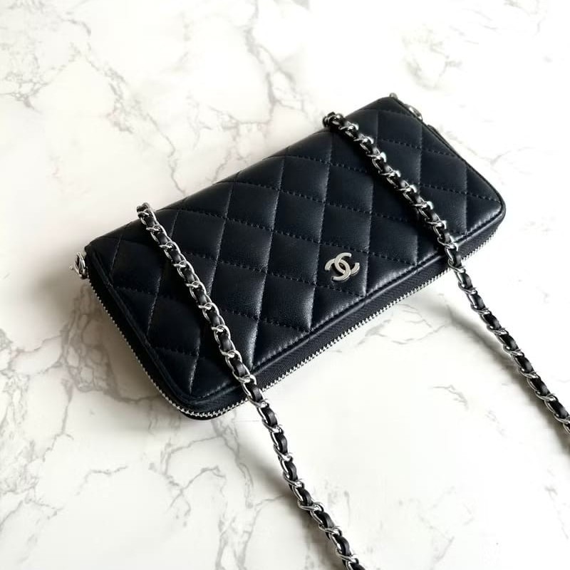 【LA LUNE】絕版古董包 Chanel黑色WOC皮革包 側背包 斜背包 中古二手包 長夾-0