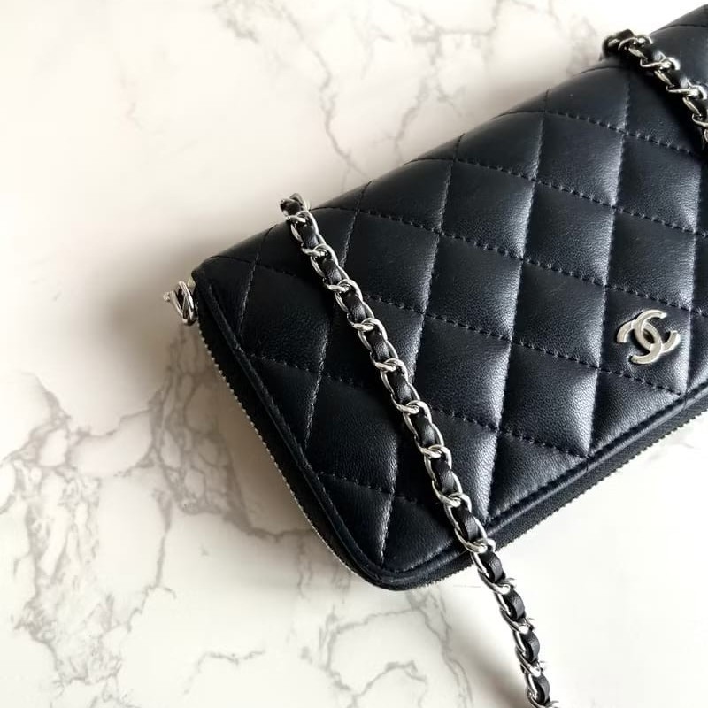 【LA LUNE】絕版古董包 Chanel黑色WOC皮革包 側背包 斜背包 中古二手包 長夾-3