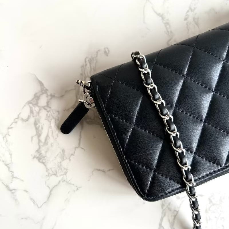 【LA LUNE】絕版古董包 Chanel黑色WOC皮革包 側背包 斜背包 中古二手包 長夾-6