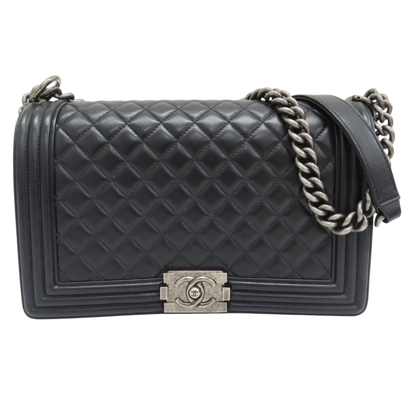 黑色 羊皮 BOY 28 鍊帶 肩背包 銀釦【CHANEL 香奈兒】 A92193-0
