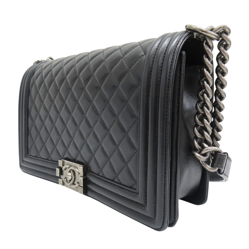 黑色 羊皮 BOY 28 鍊帶 肩背包 銀釦【CHANEL 香奈兒】 A92193-2