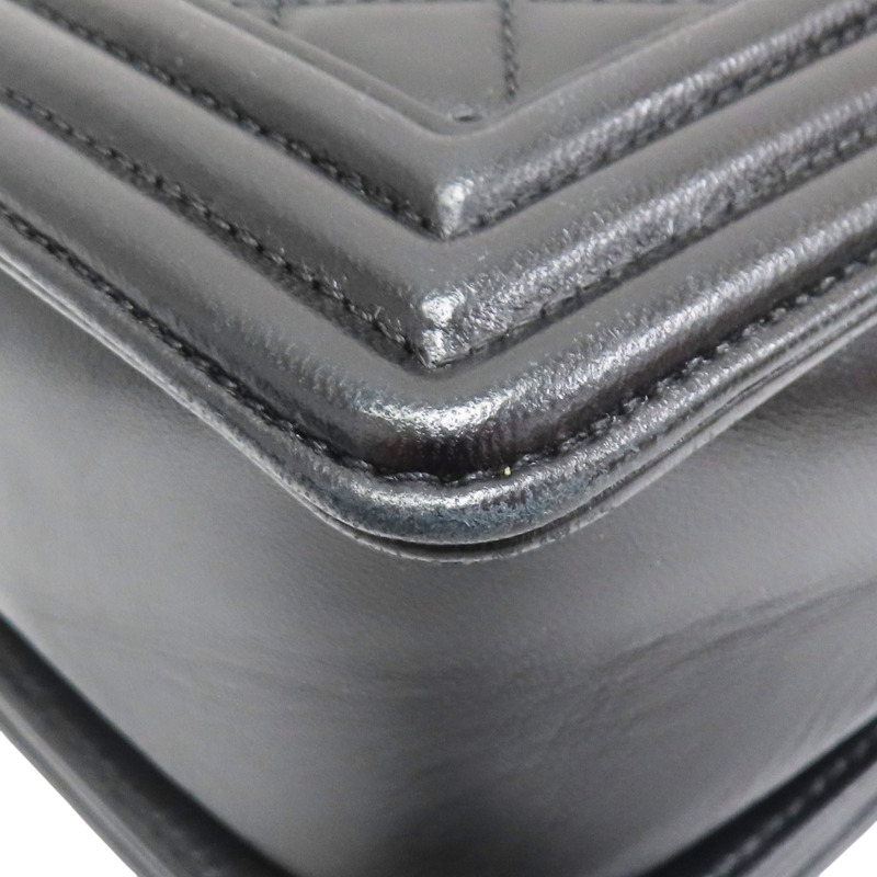 黑色 羊皮 BOY 28 鍊帶 肩背包 銀釦【CHANEL 香奈兒】 A92193-11