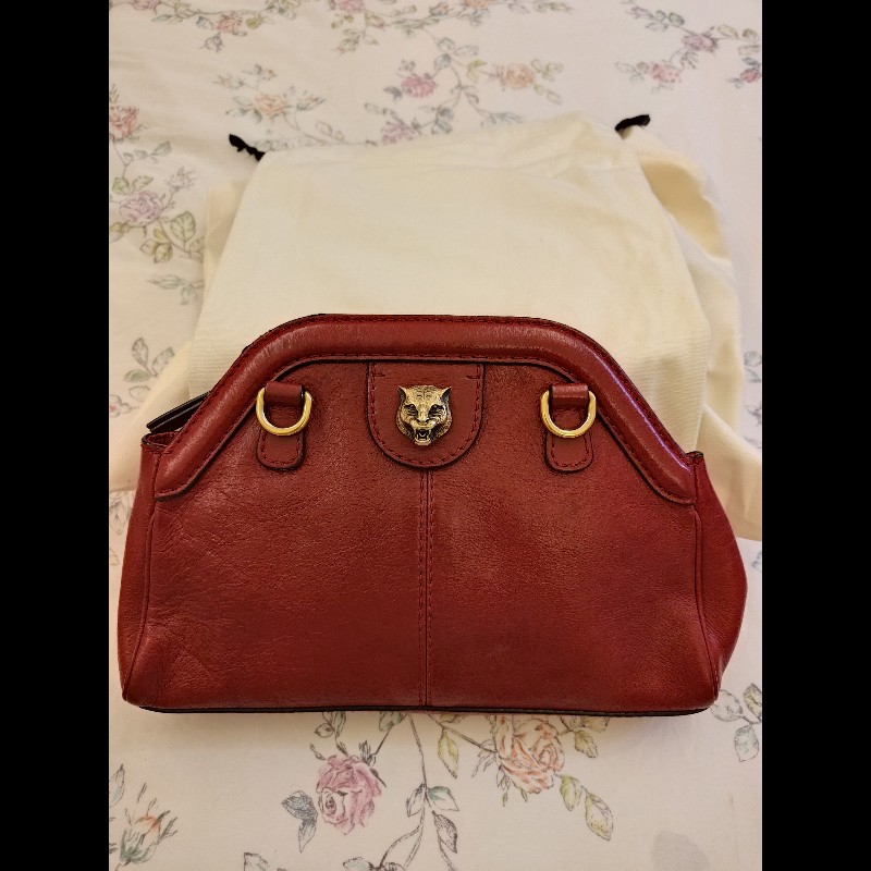 Gucci Re(belle) 紅色皮革虎頭手提包-5