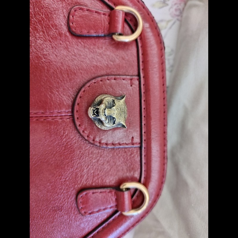 Gucci Re(belle) 紅色皮革虎頭手提包-18