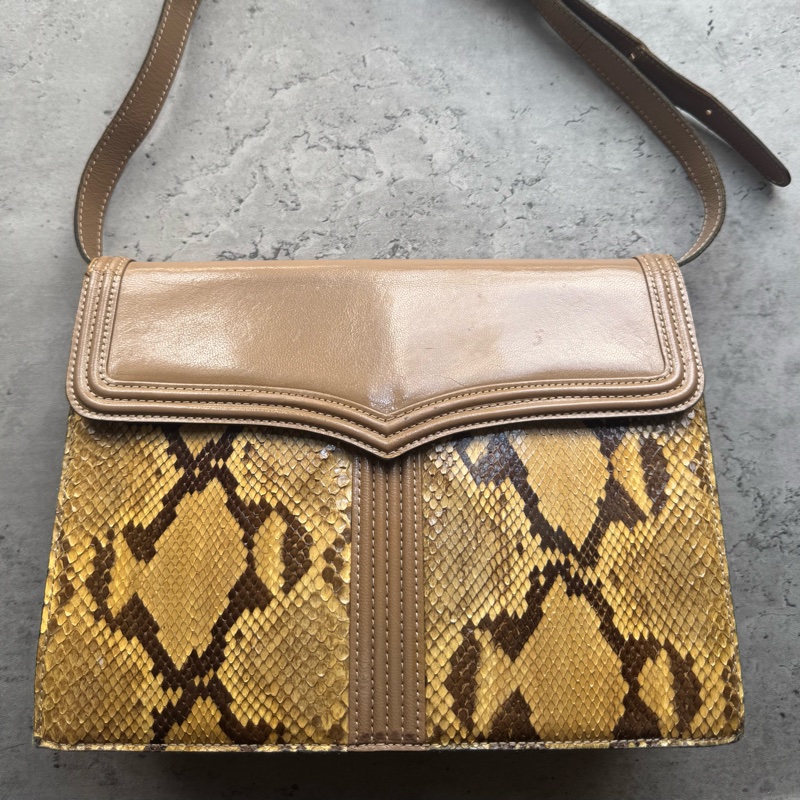 中古 YSL真皮腋下包 單肩包 風琴包 杏色卡其色-2