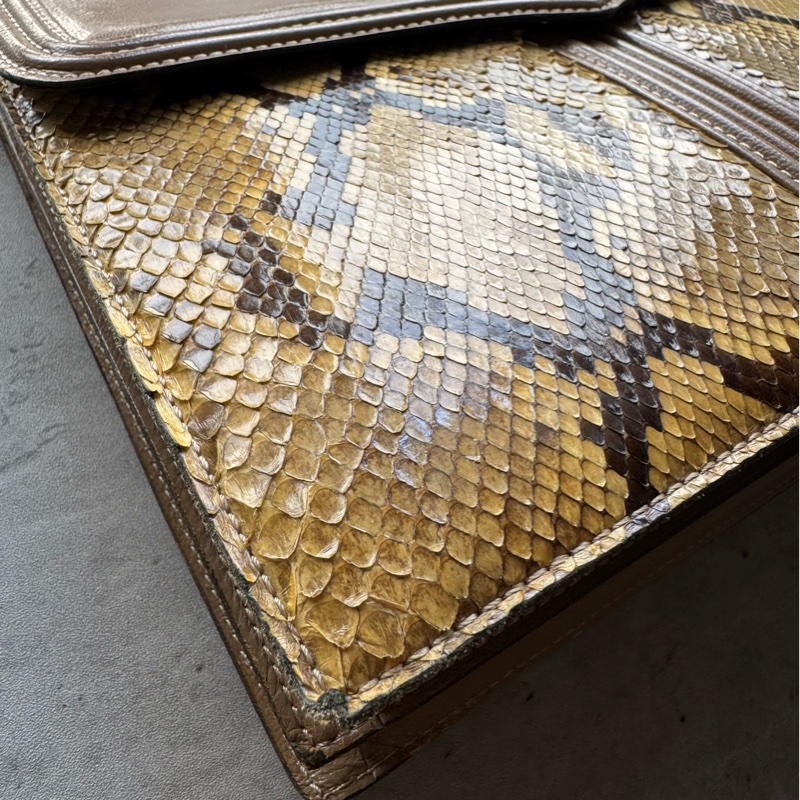 中古 YSL真皮腋下包 單肩包 風琴包 杏色卡其色-3