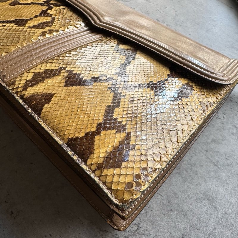 中古 YSL真皮腋下包 單肩包 風琴包 杏色卡其色-4