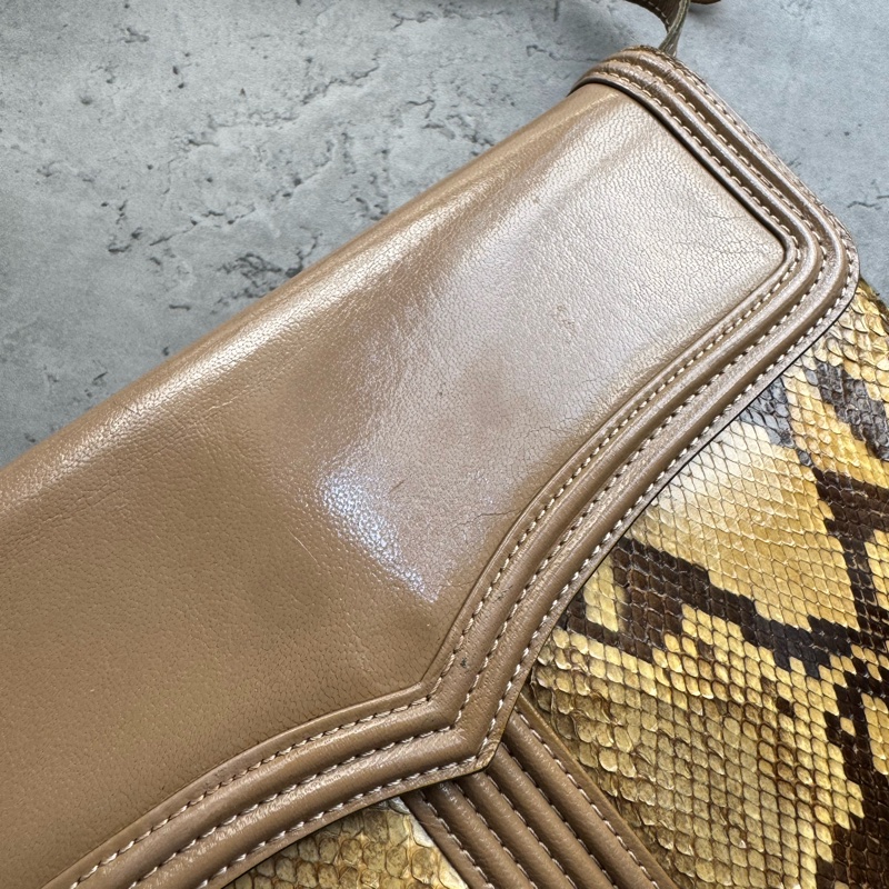 中古 YSL真皮腋下包 單肩包 風琴包 杏色卡其色-5