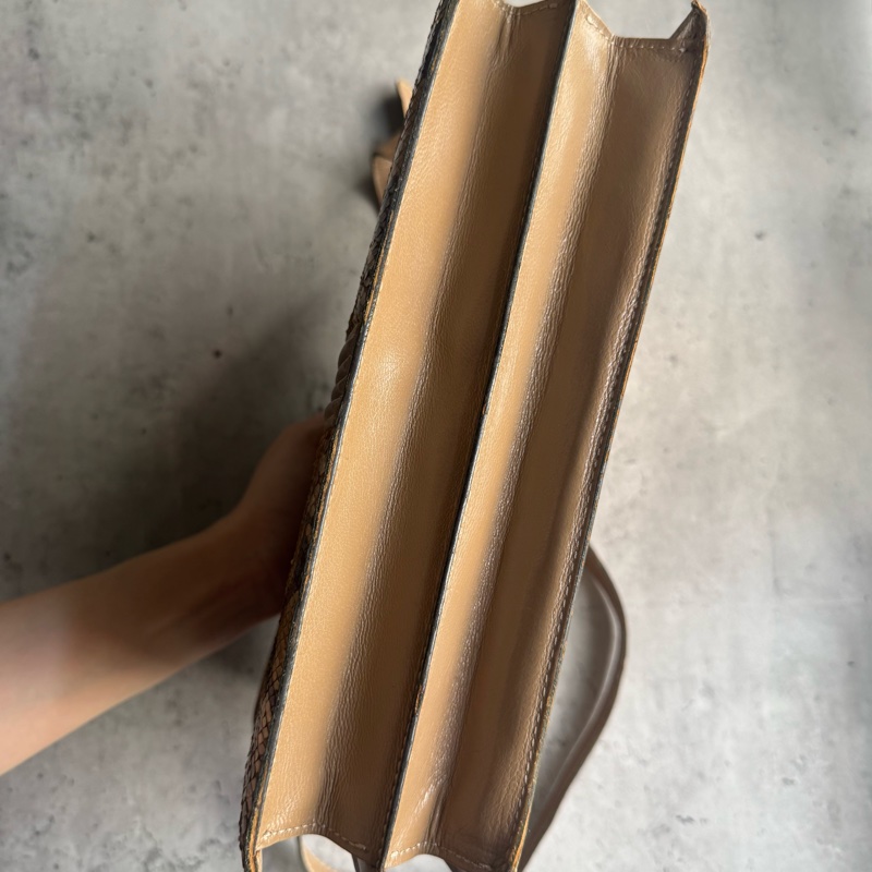 中古 YSL真皮腋下包 單肩包 風琴包 杏色卡其色-6