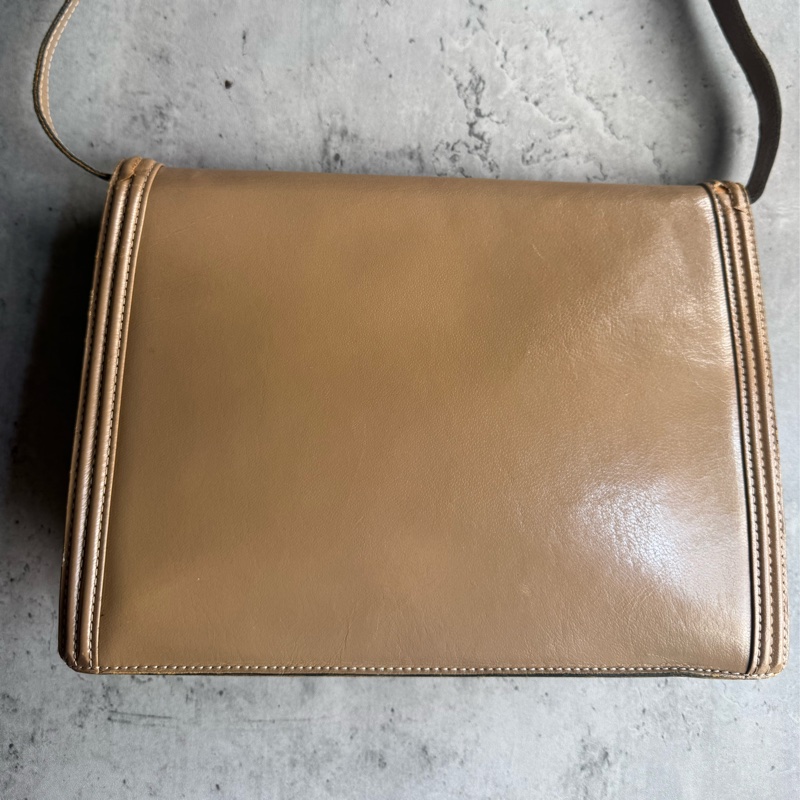 中古 YSL真皮腋下包 單肩包 風琴包 杏色卡其色-7