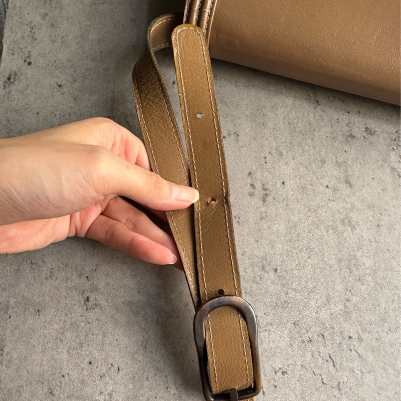 中古 YSL真皮腋下包 單肩包 風琴包 杏色卡其色-9