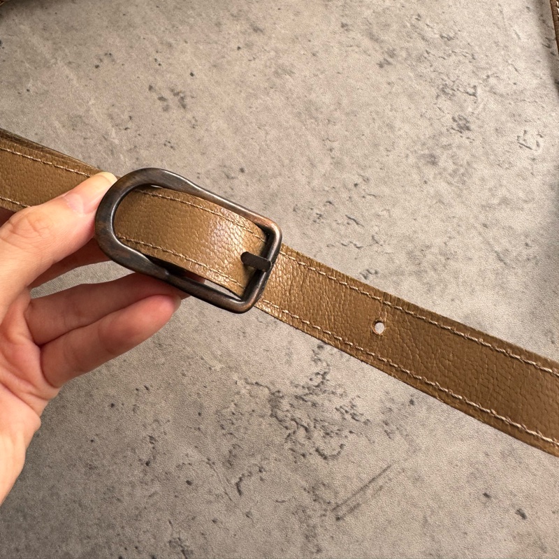 中古 YSL真皮腋下包 單肩包 風琴包 杏色卡其色-10