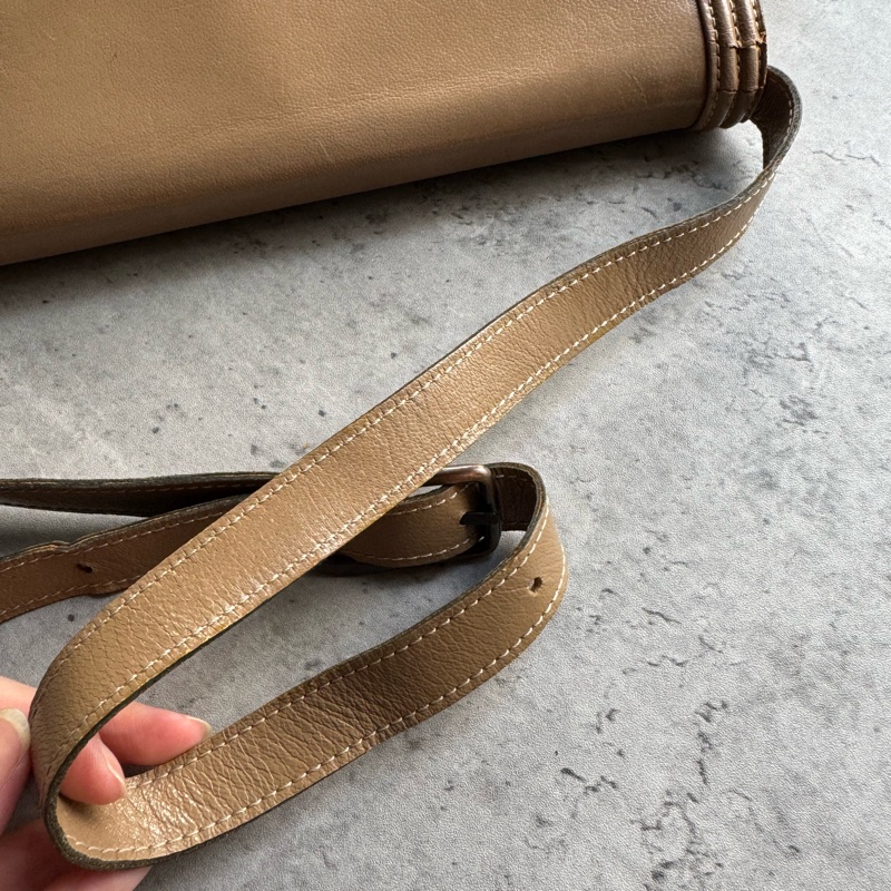 中古 YSL真皮腋下包 單肩包 風琴包 杏色卡其色-11