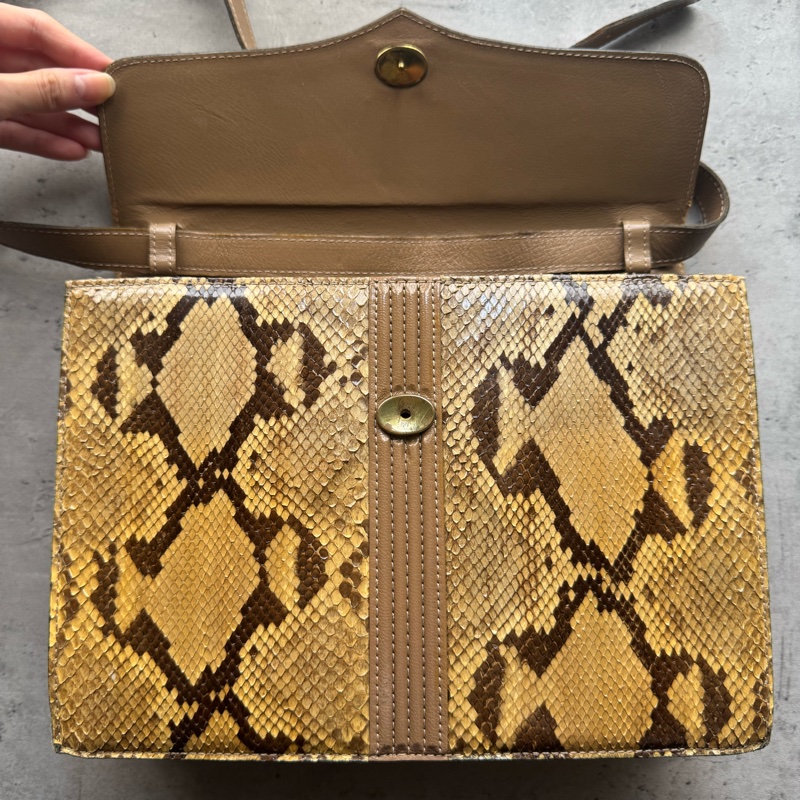 中古 YSL真皮腋下包 單肩包 風琴包 杏色卡其色-12