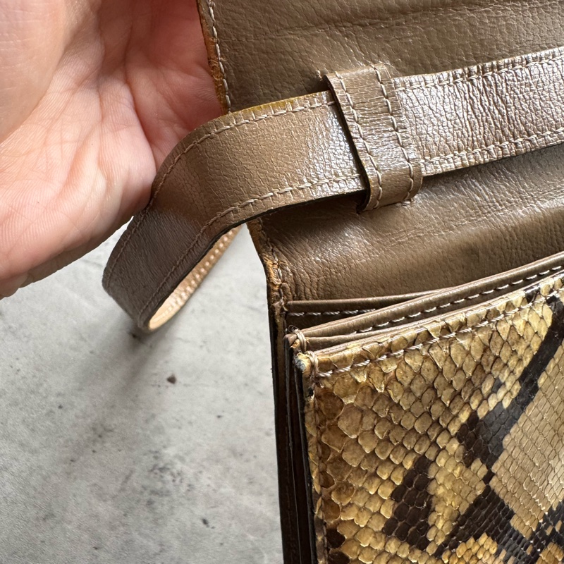 中古 YSL真皮腋下包 單肩包 風琴包 杏色卡其色-14