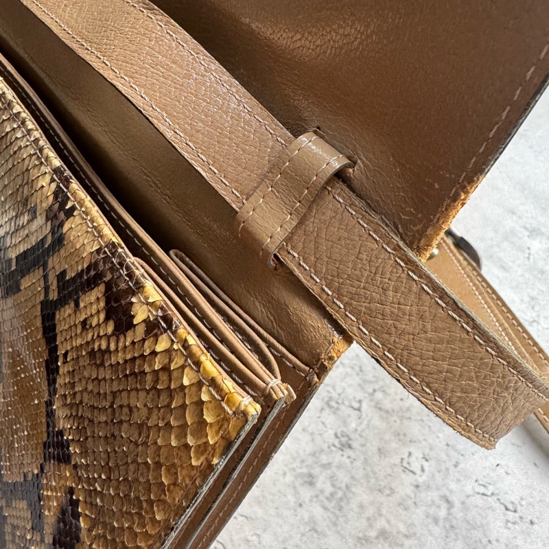 中古 YSL真皮腋下包 單肩包 風琴包 杏色卡其色-15