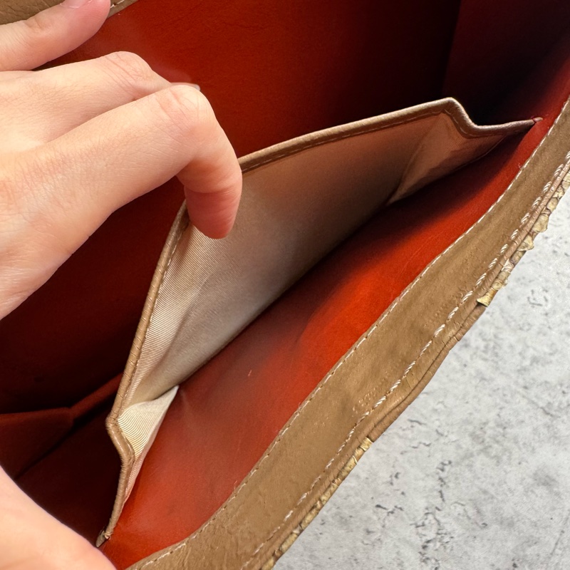 中古 YSL真皮腋下包 單肩包 風琴包 杏色卡其色-17