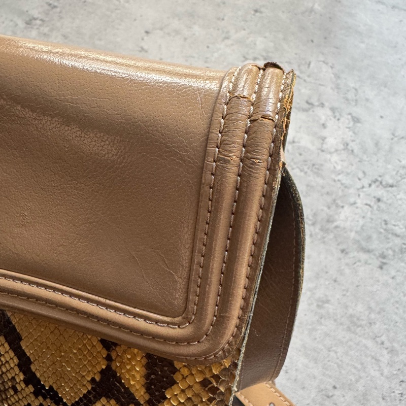 中古 YSL真皮腋下包 單肩包 風琴包 杏色卡其色-23