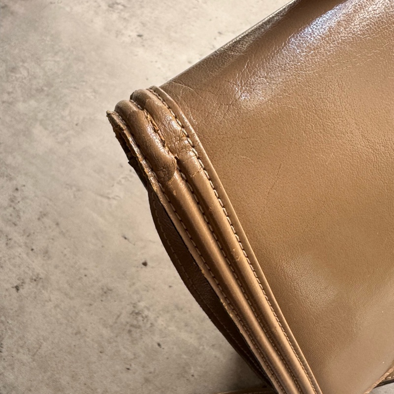 中古 YSL真皮腋下包 單肩包 風琴包 杏色卡其色-24