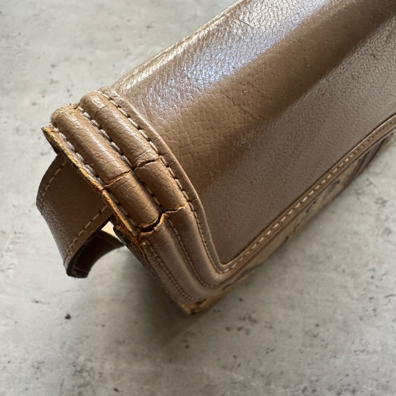 中古 YSL真皮腋下包 單肩包 風琴包 杏色卡其色-26