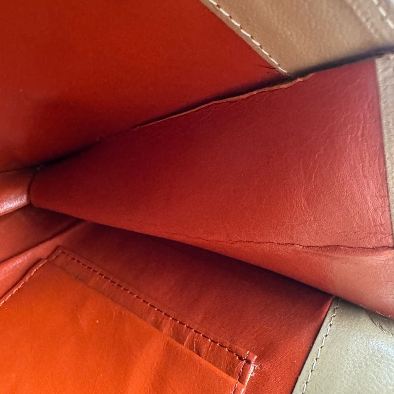 中古 YSL真皮腋下包 單肩包 風琴包 杏色卡其色-32