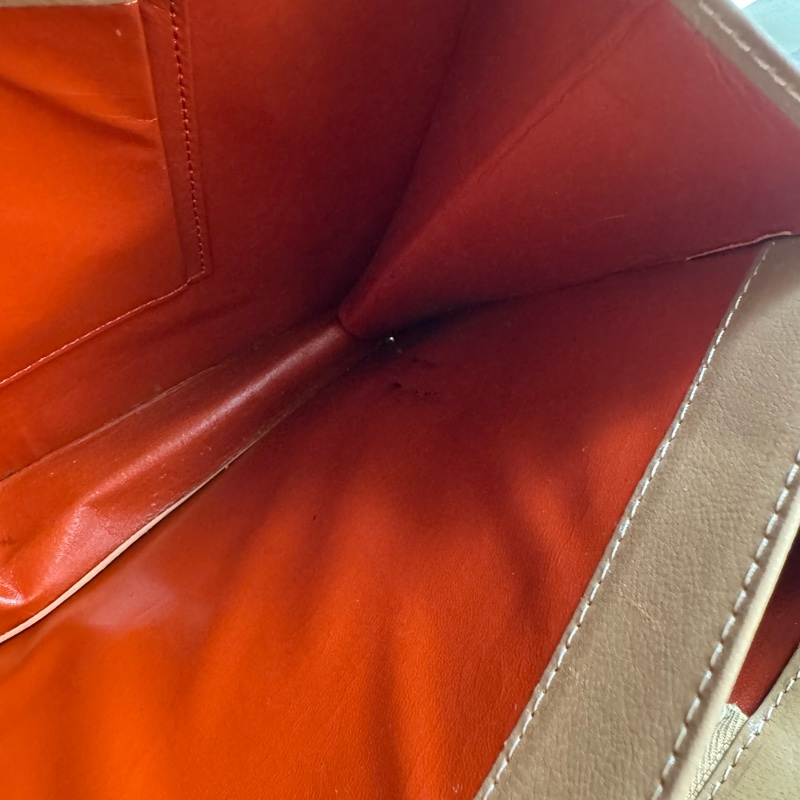 中古 YSL真皮腋下包 單肩包 風琴包 杏色卡其色-34