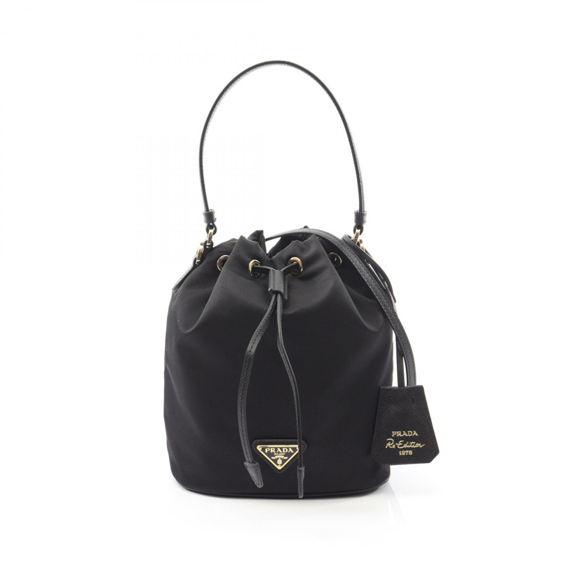 PRADA 1978 復刻版手提包 1BE067RV44F0002 尼龍 Saffiano 皮革 黑色 全新 女士-0
