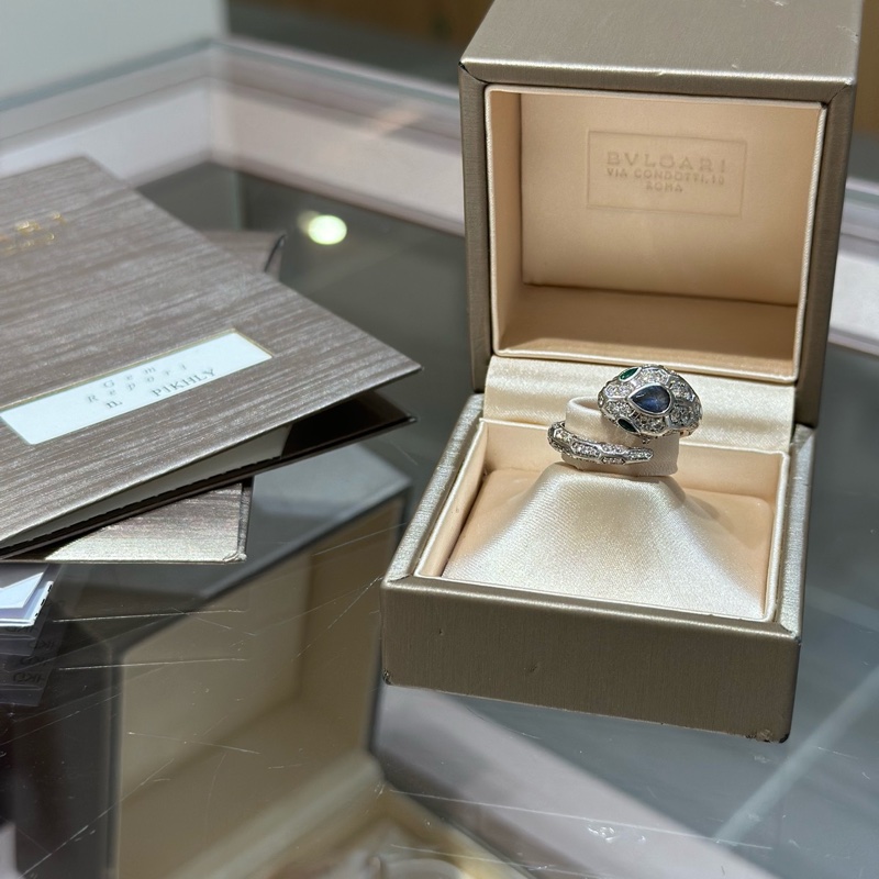 BVLGARI 宝格丽蓝宝石白金蛇头戒指-0