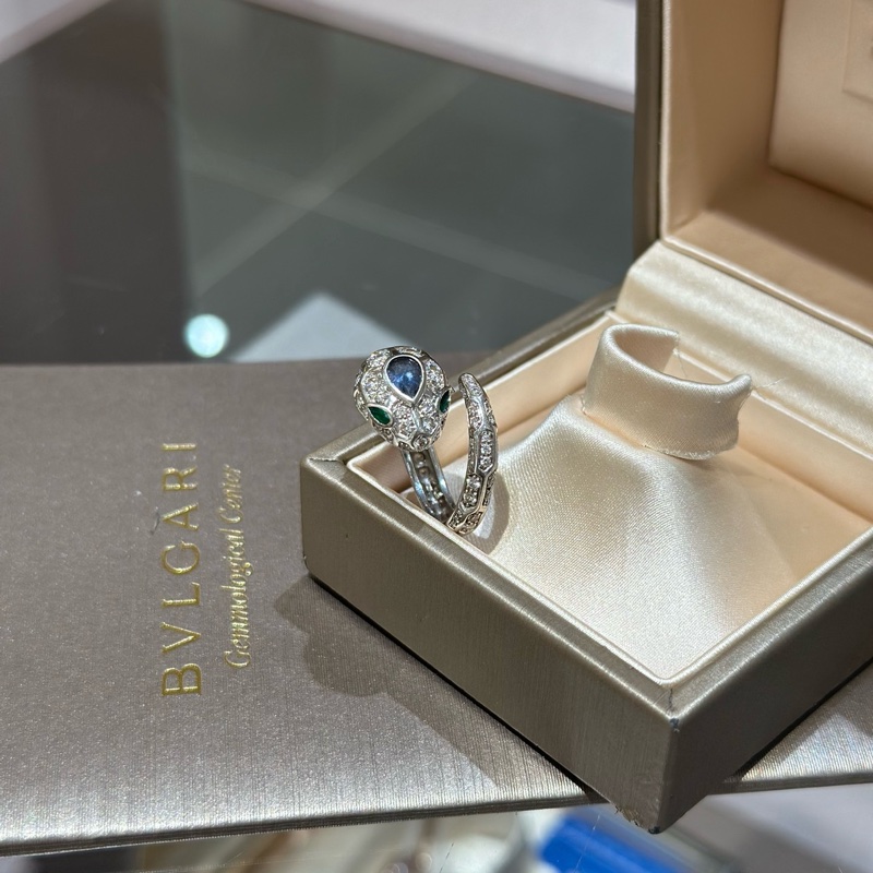 BVLGARI 宝格丽蓝宝石白金蛇头戒指-2