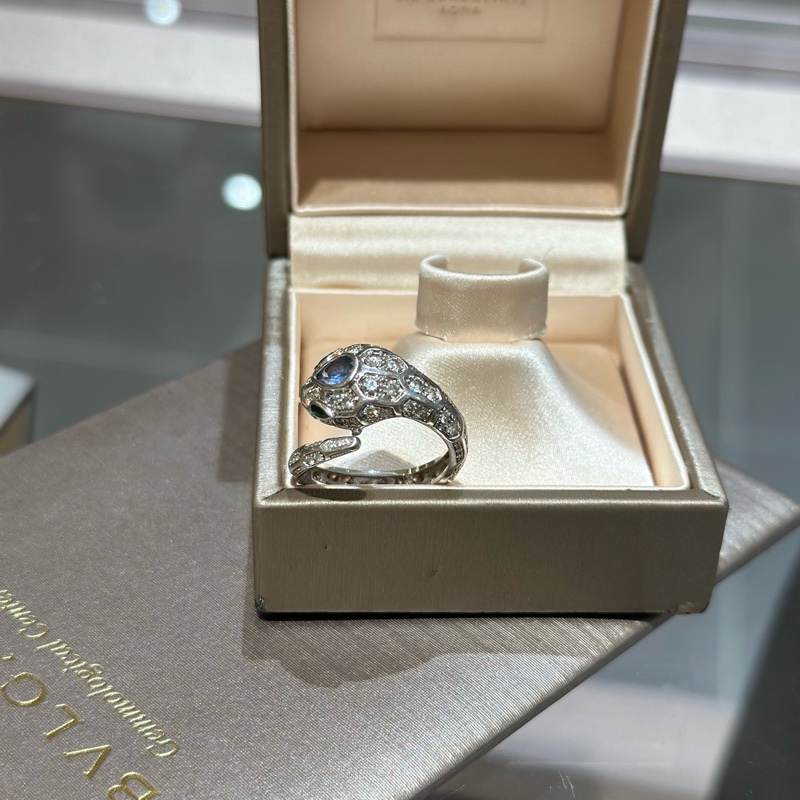 BVLGARI 宝格丽蓝宝石白金蛇头戒指-4