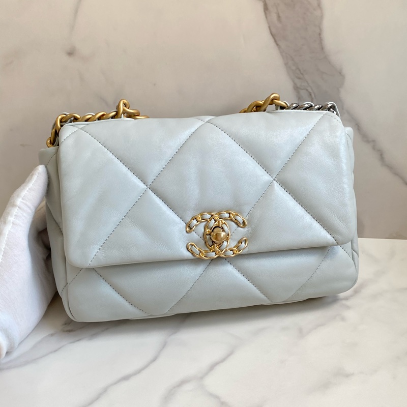 ®️Chanel 19bag 迷霧淡藍 金扣 晶片款-5
