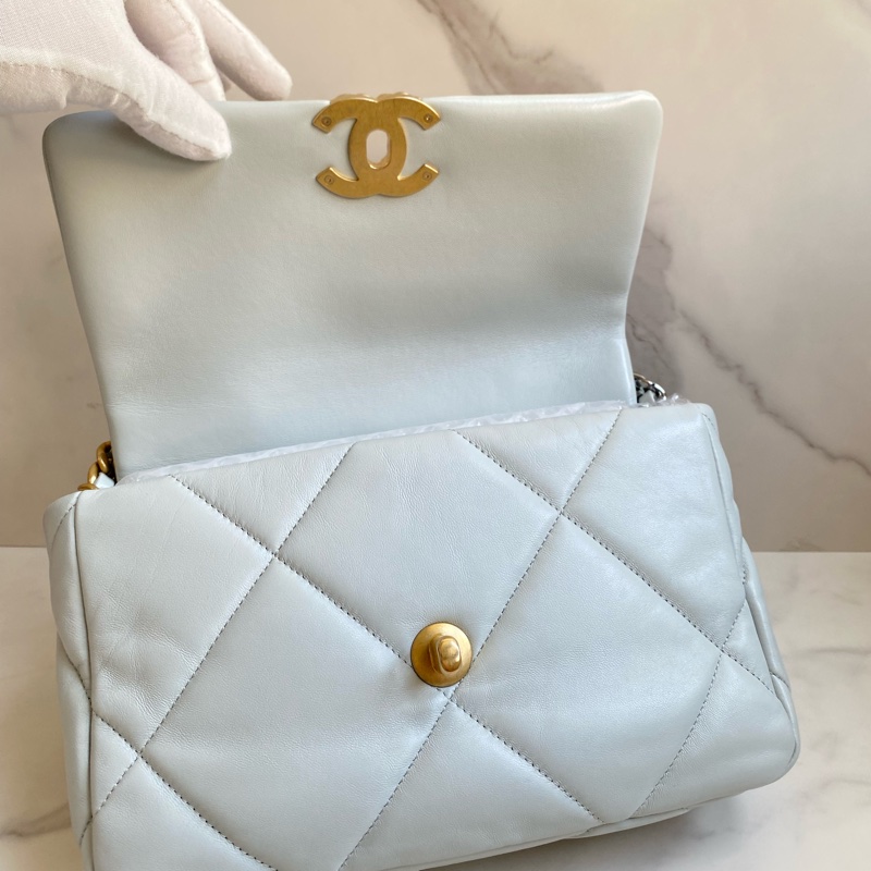 ®️Chanel 19bag 迷霧淡藍 金扣 晶片款-21