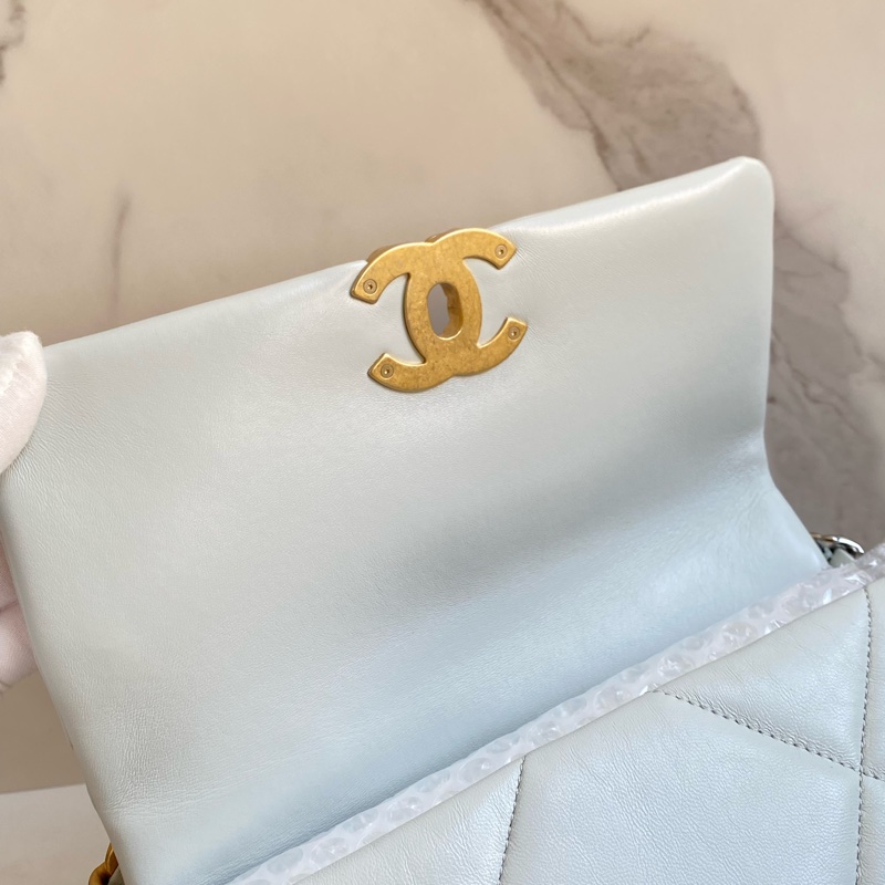 ®️Chanel 19bag 迷霧淡藍 金扣 晶片款-22