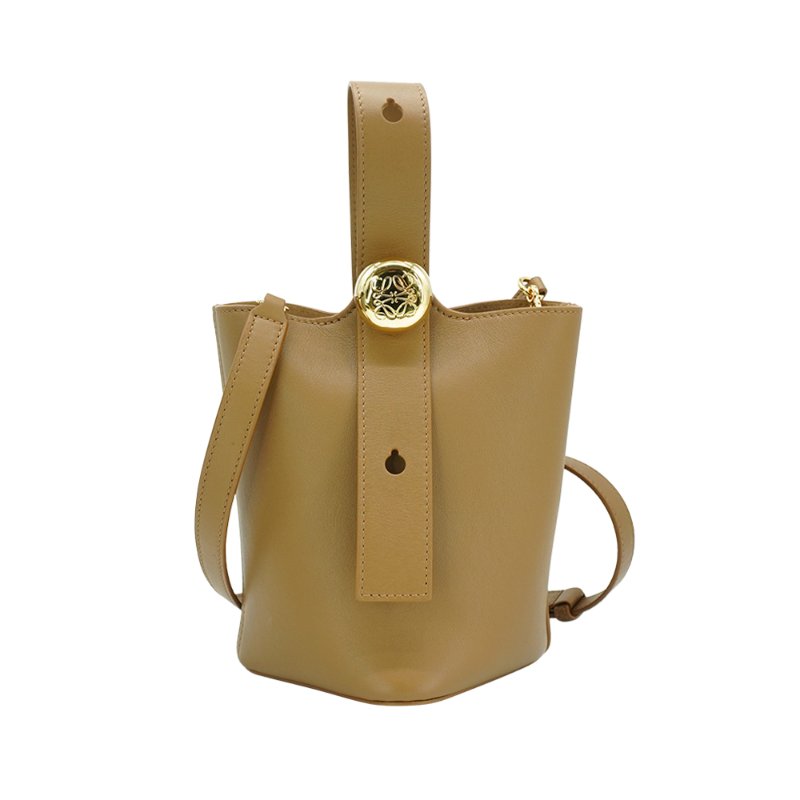 Loewe 展示品 Pebble Mini 光滑小牛皮米你二用水桶包(橡木色)-0