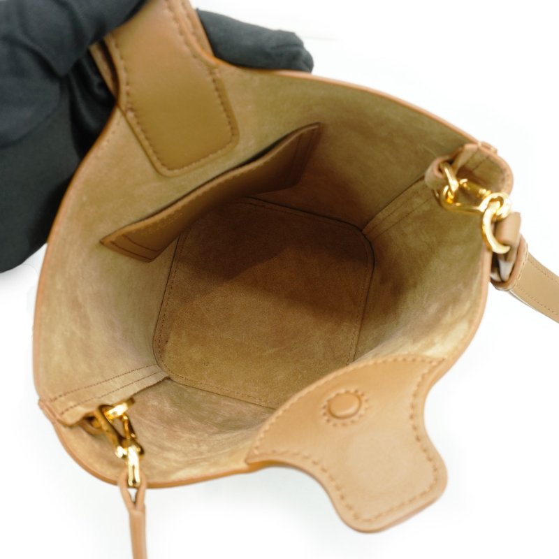 Loewe 展示品 Pebble Mini 光滑小牛皮米你二用水桶包(橡木色)-4