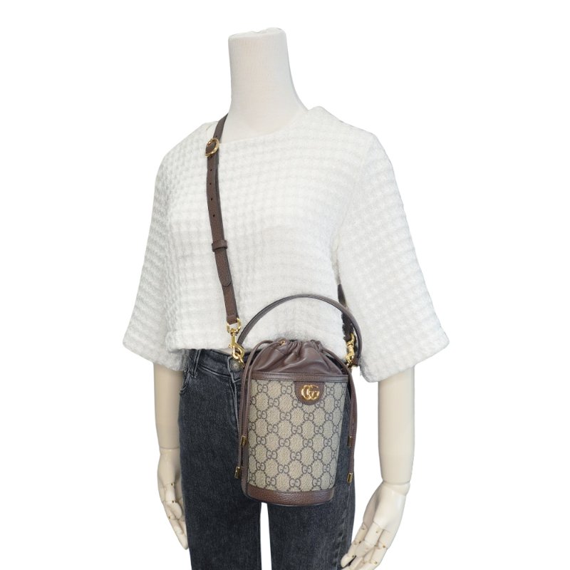Gucci 展示品 Ophidia GG 帆布手提束口二用斜背包(760199-棕)-5