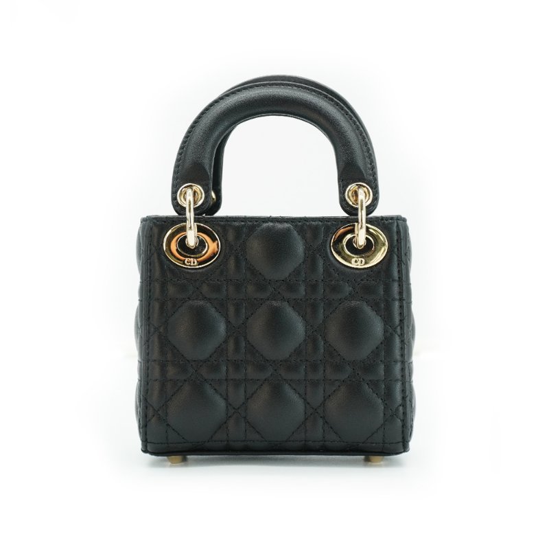 Dior 展示品 Lady Dior Micro 籐格紋羊皮金釦迷你二用包(黑)-3