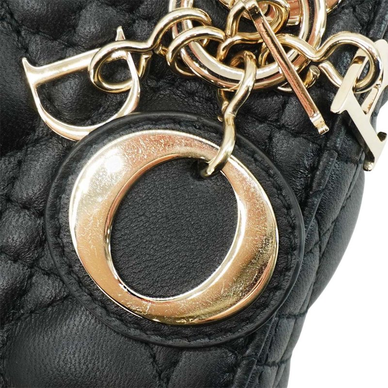 Dior 展示品 Lady Dior Micro 籐格紋羊皮金釦迷你二用包(黑)-7