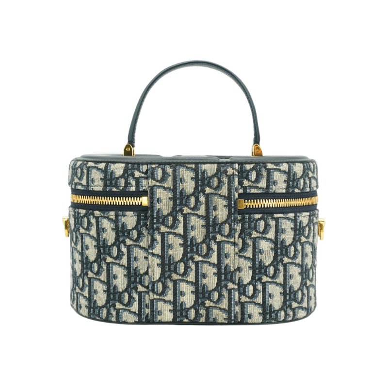 Dior 展示品 Signature Vanity 小牛皮拚緹花中型二用化妝箱(藍)-2