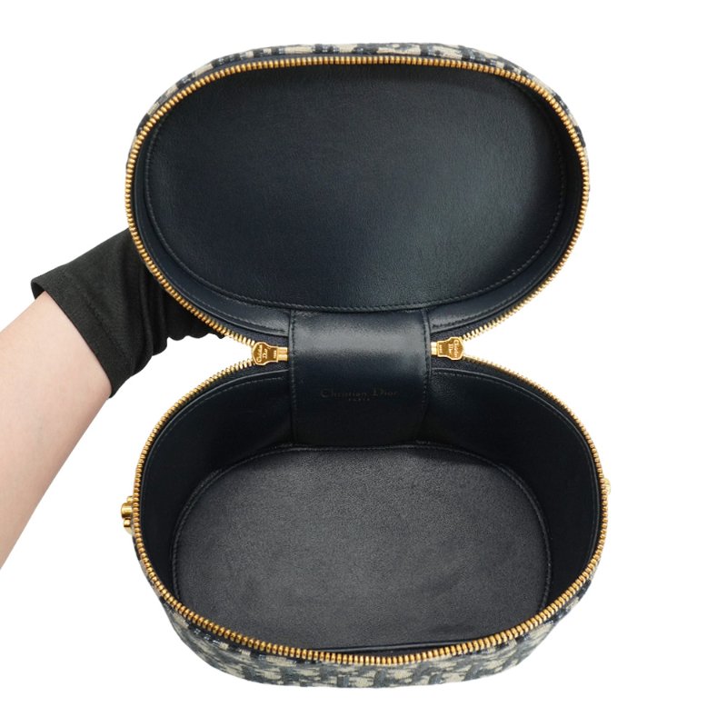 Dior 展示品 Signature Vanity 小牛皮拚緹花中型二用化妝箱(藍)-4