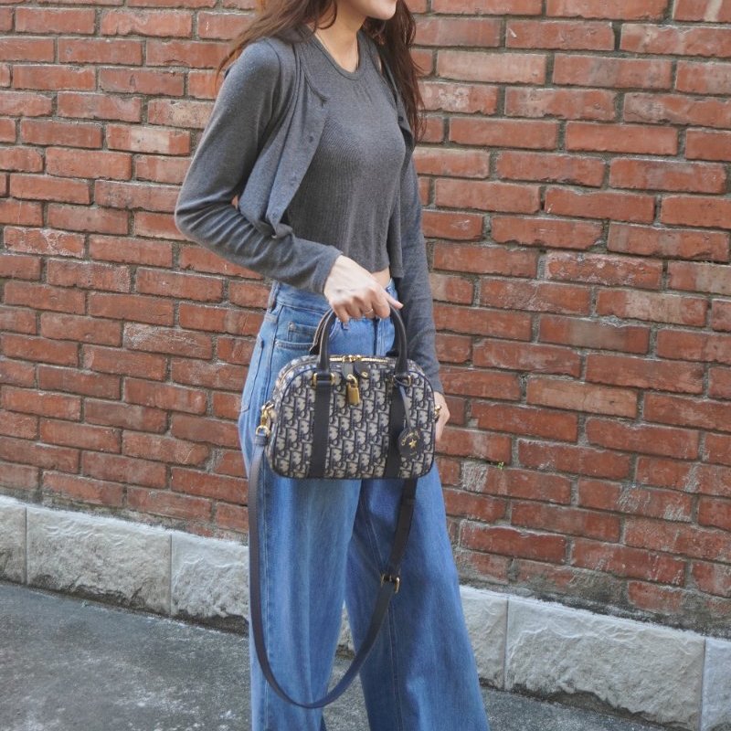 Dior 展示品 Signature Vanity 小牛皮拚緹花中型二用化妝箱(藍)-8